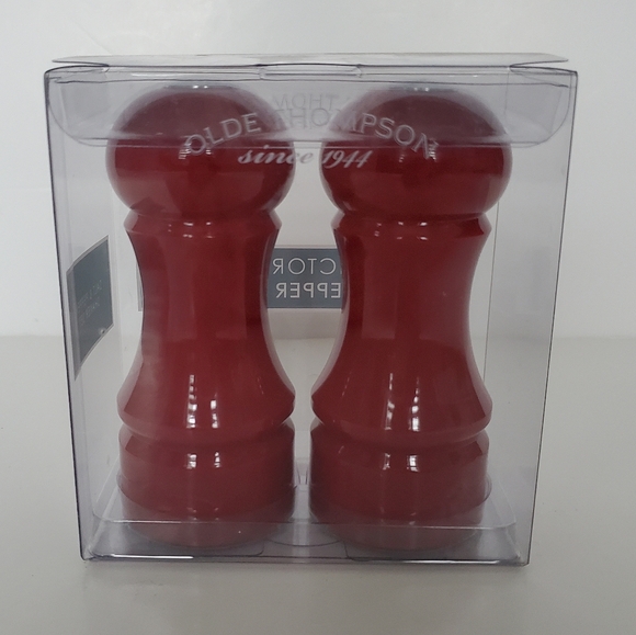 OLDE THOMPSON Red Salt & Pepper Shakers 'Victoria' Design Opaque Silver Accent - Picture 2 of 7